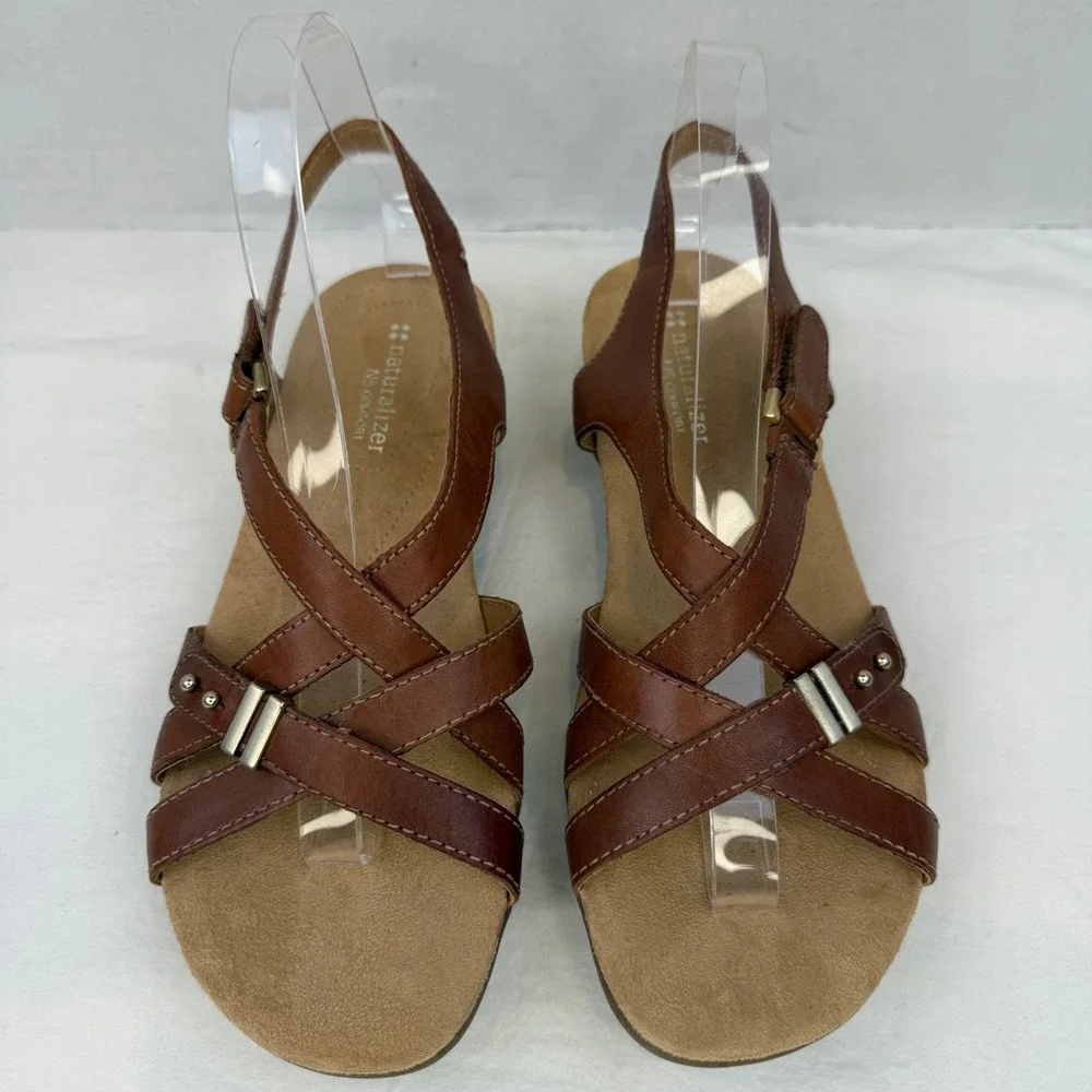 Naturalizer Winsome Brown Leather Strappy Slingback Wedge Sandals Womens 8.5N